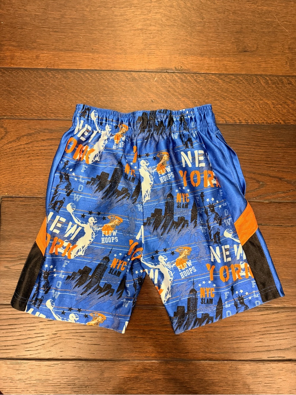 Flow society Knicks colors Kids Blue & Orange Basketball Print Athletic Shorts
